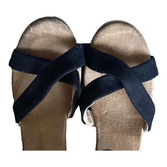 Toms Black Wedges Sandals Size 7.5 Open Toe Ankle Strap Heel Wedge Casual - Picture 11 of 12